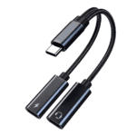 Duurzame zwarte gevlochten USB-C naar dubbele USB-C dongle