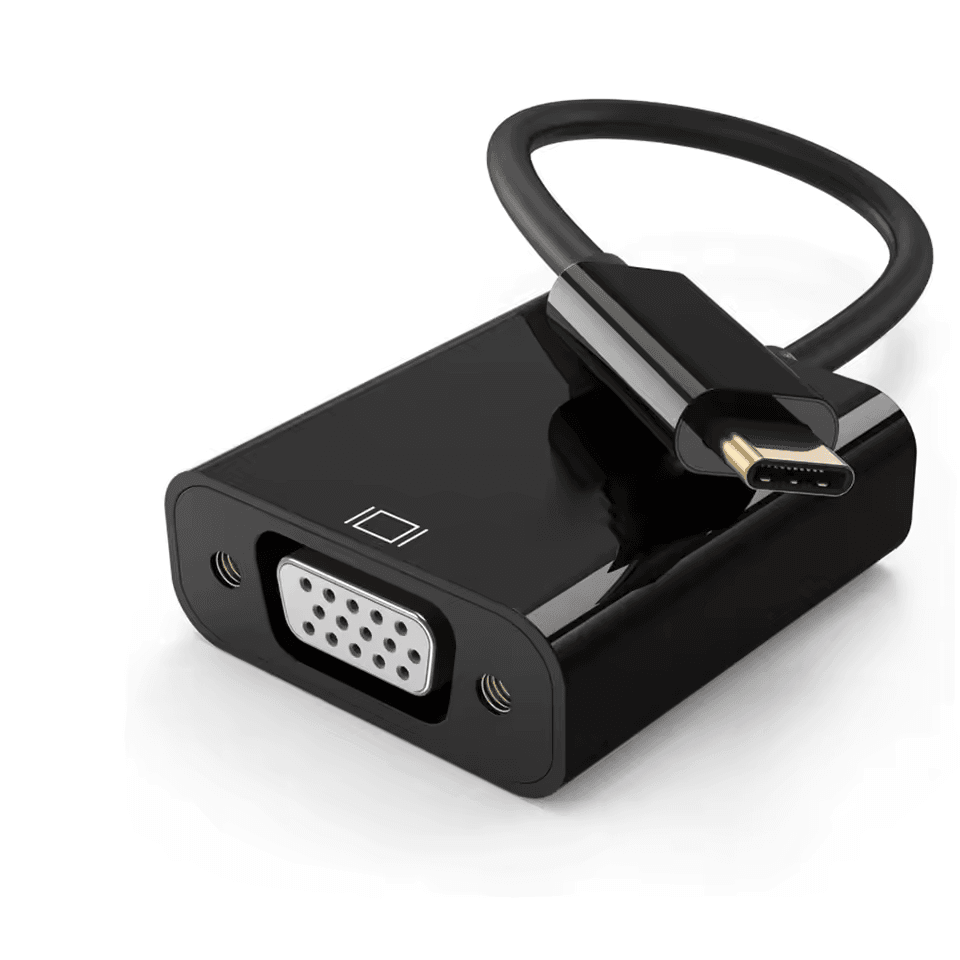 Zwarte glanzende USB-C naar VGA adapter met vergulde connector