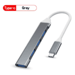 Grijze Type-C hub met 4 USB ingangen vrijstaand