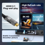 Overzicht van ondersteunde refresh rates: 8K@60Hz, 4K@144Hz en 2K@240Hz met Dynamic HDR.