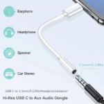 Schema van 3.5mm audio dongle verbinding met oortjes en car stereo