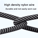 Close-up van de zwart-witte gevlochten nylon kabelstructuur die duurzaamheid toont