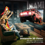 Gezin dat geniet van een indrukwekkende 3D-filmervaring via de 8K DisplayPort naar HDMI adapter
