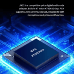 Technische close-up van de interne KT micro KT02H20 DAC chip op een blauwe printplaat