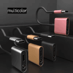 Groepsfoto van rechthoekige USB-C adapters in zwart, zilver, goud en roze