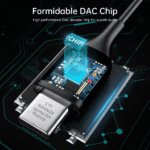 Technische weergave van de interne DAC chip in de USB-C connector voor superieure audio