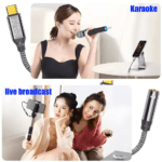 Vrouwen gebruiken USB-C adapter voor mobiele karaoke en livestreaming