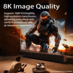 Monitor met 7680x4320 resolutie bij 60Hz aangedreven door een Llano USB-C adapter voor een immersieve ervaring.