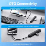 USB hub aangesloten op iPad en telefoon via OTG
