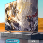Vergelijking op een TV-scherm tussen standaard beeld en helder beeld met Dynamic HDR