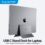 PULWTOP USB-C stand dock voor laptops met ondersteuning voor 4TB SSD opslag en 4K@60Hz HDMI.