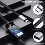Detailweergave van de interne chipset, robuuste USB-C poort, duurzaam PVC materiaal en aluminium behuizing.