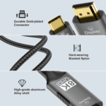 Close-up van duurzame vergulde connectoren, slijtvast nylon vlechtwerk en aluminium behuizing