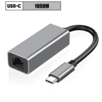 Donkergrijze (Space Grey) USB-C netwerkadapter met label "USB-C 1000M"