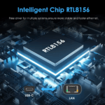 Interne weergave van de RTL8156 chip op de printplaat, tekst "Intelligent Chip RTL8156"