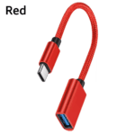 Rode nylon USB OTG kabel met aluminium behuizing