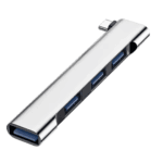 Zilveren Type-C naar USB splitter met draaibare connector voor laptop