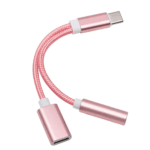 Roségouden USB-C adapter met gevlochten kabel op witte achtergrond
