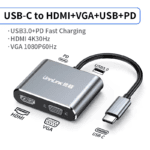 Technisch overzicht van specificaties: USB 3.0, PD Fast Charging, HDMI 4K en VGA 1080p