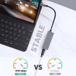 Vergelijking tussen stabiel bedraad internet (1000Mbps) en traag WiFi op een tablet