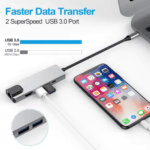 Data overzetten van smartphone via USB-C hub met USB 3.0 snelheid grafiek