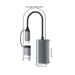 Technische tekening met afmetingen: Kabellengte 170mm, Adapter lengte 55.7mm, Adapter breedte 28.0mm