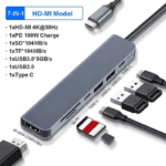Lijst met specificaties van de USB C adapter inclusief HDMI 4K@30Hz, 100W PD en 5GB/s datatransfernelheid.