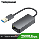 Grijze USB-A netwerkadapter van het merk TelDaykemei met groene banner "2500Mbps"