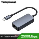 Grijze USB-C adapter van het merk TelDaykemei met groene banner "2500Mbps"