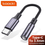 Vrijstaande Toocki USB-C naar jack adapter met grijs gevlochten draad