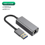 De USB-A (USB 3.0) variant van de aluminium ethernet adapter met RJ45 poort