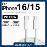 Witte USB-C naar USB-C kabel compatibel met iPhone 15 en iPhone 16 serie met officiële USB-C certificering