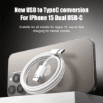 Opgerolde witte USB-A naar USB-C kabel voor iPhone 15 en Android telefoons