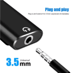 Detailopname zwarte USB-C adapter 3.5mm audio poort plug and play