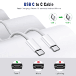 Vergelijking die toont dat deze USB-C kabel werkt met iPhone 15 en Android, in tegenstelling tot micro-USB of Lightning