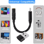 Compatibiliteitsschema van de zwarte adapter met telefoons, tablets en PC via de meegeleverde USB-A converter