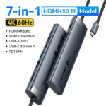 Vention 7-in-1 USB-C hub model met 4K 60Hz HDMI, snelle SD & TF 104MB/s, USB-A 3.0 en 100W PD.