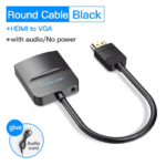 Vention adapter met 3.5mm audio poort en afbeelding van meegeleverde audiokabel