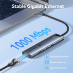 Stabiele Gigabit Ethernet connectie tot 1000 Mbps via Vention USB-C hub voor snel downloaden en streamen.