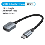 Gevlochten USB kabel grijs USB 2.0 aluminium