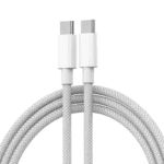 Witte USB-C naar USB-C kabel met gevlochten katoenen afwerking voor 60W snelladen
