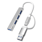 Zilveren USB adapter met dubbele aansluiting wit achtergrond