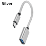 Zilverkleurige gevlochten OTG adapter passend bij MacBook