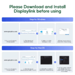 Stappenplan voor het downloaden en installeren van de vereiste DisplayLink-software via de Synaptics website voor Windows en MacOS.