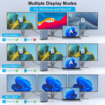 Schema van weergavemodi (spiegelen en uitbreiden) voor Windows en MacOS bij gebruik van meerdere monitoren.
