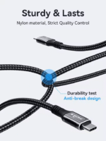 Close-up van de gevlochten nylon kabel met focus op de stevige knoop en treksterkte