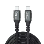 Detailfoto van de donkergrijze USB-C connectoren met specificatie-iconen voor stroom, data en video